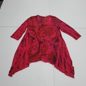 Soft Surroundings Top Womens XL Red Floral Paisley Open Front Asummetric